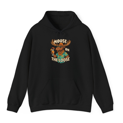 Moose On The Loose Funny Tropical Cartoon Vacation Shirt — Hoodie Hoodie – Black – Alaska Cruise Shirts