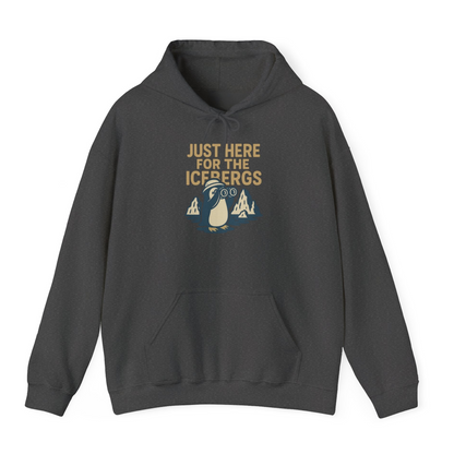 Just Here For The Icebergs Penguin Shirt Hoodie – Dark Heather – Alaska Cruise Shirts