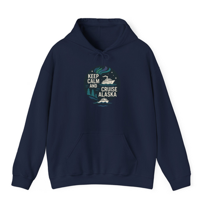 Keep Calm Cruise Alaska Shirt Hoodie – Navy – Alaska Cruise Shirts