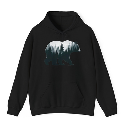 Double Exposure Bear Forest Silhouette Wilderness Shirt for Nature Lovers — Hoodie Hoodie – Black – Alaska Cruise Shirts
