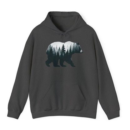 Double Exposure Bear Forest Silhouette Wilderness Shirt for Nature Lovers — Hoodie Hoodie – Dark Heather – Alaska Cruise Shirts