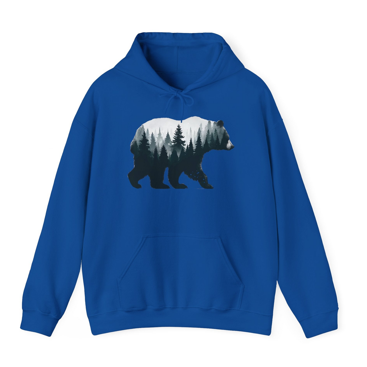 Double Exposure Bear Forest Silhouette Wilderness Shirt for Nature Lovers — Hoodie Hoodie – Royal – Alaska Cruise Shirts