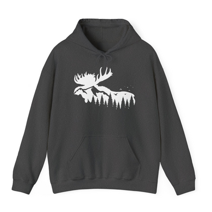 Moose Silhouette Forest Scene Shirt Hoodie – Dark Heather – Alaska Cruise Shirts
