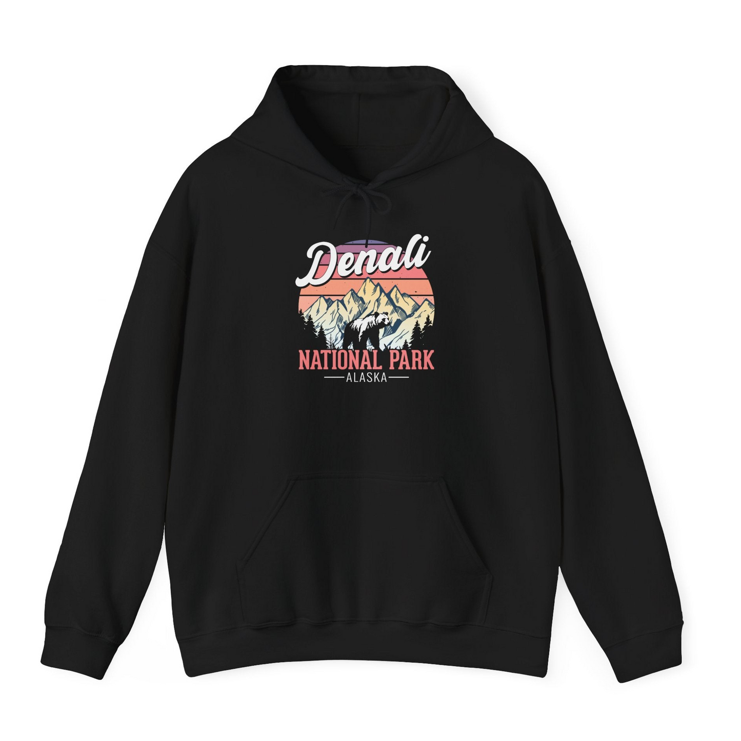 Retro Denali National Park Alaska Bear Mountains Vintage Shirt — Hoodie Hoodie – Black – Alaska Cruise Shirts
