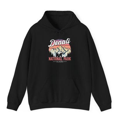 Retro Denali National Park Alaska Bear Mountains Vintage Shirt — Hoodie Hoodie – Black – Alaska Cruise Shirts
