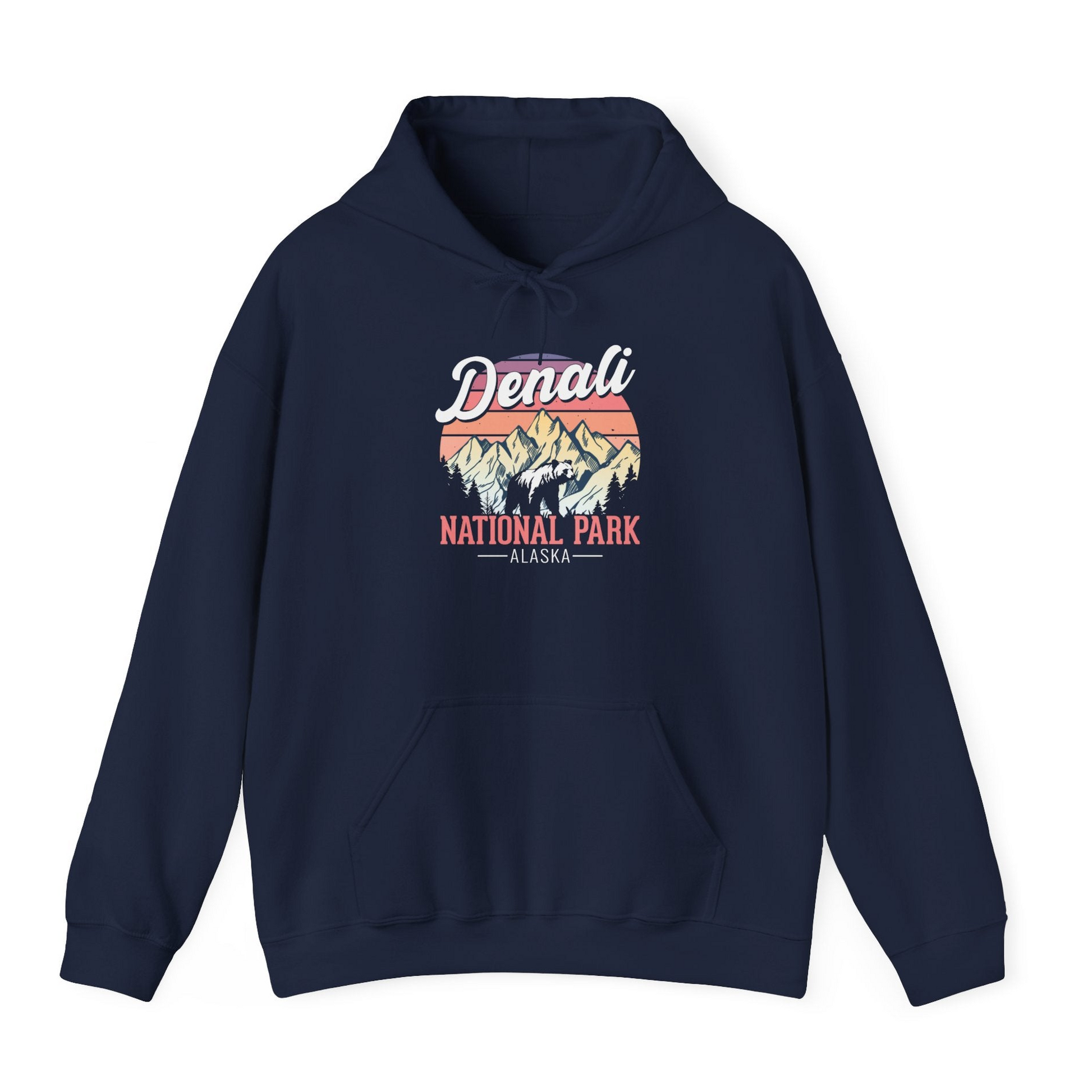 Retro Denali National Park Alaska Bear Mountains Vintage Shirt — Hoodie Hoodie – Navy – Alaska Cruise Shirts