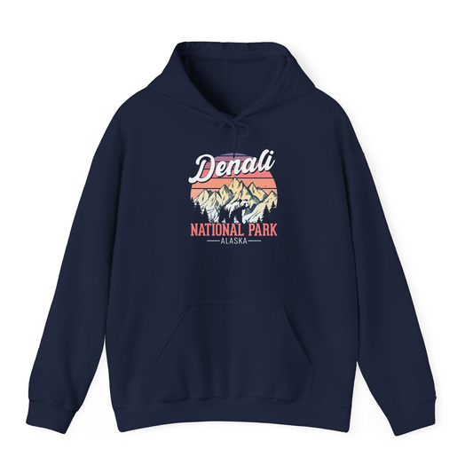 Retro Denali National Park Alaska Bear Mountains Vintage Shirt — Hoodie Hoodie – Navy – Alaska Cruise Shirts