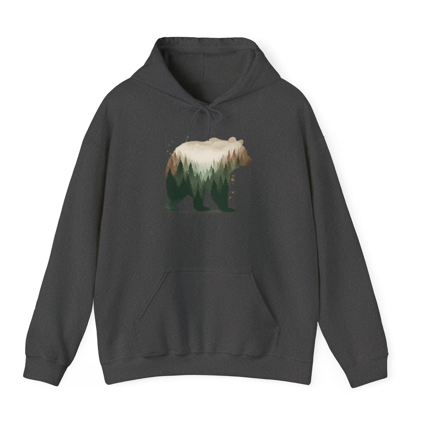 Double Exposure Bear Forest Shirt Hoodie – Dark Heather – Alaska Cruise Shirts