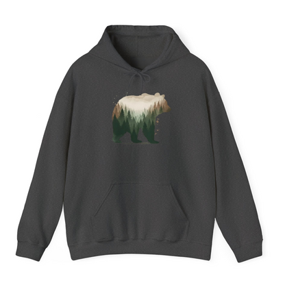 Double Exposure Bear Forest Shirt Hoodie – Dark Heather – Alaska Cruise Shirts