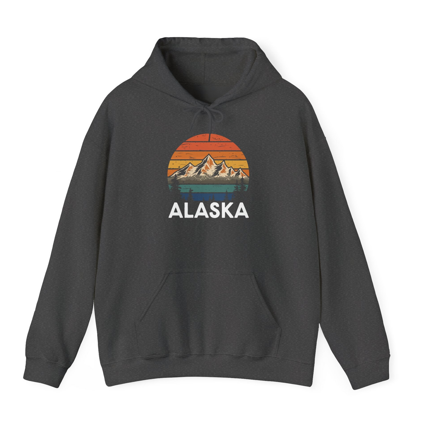 Retro Alaska Mountain Scenery Shirt Hoodie – Dark Heather – Alaska Cruise Shirts