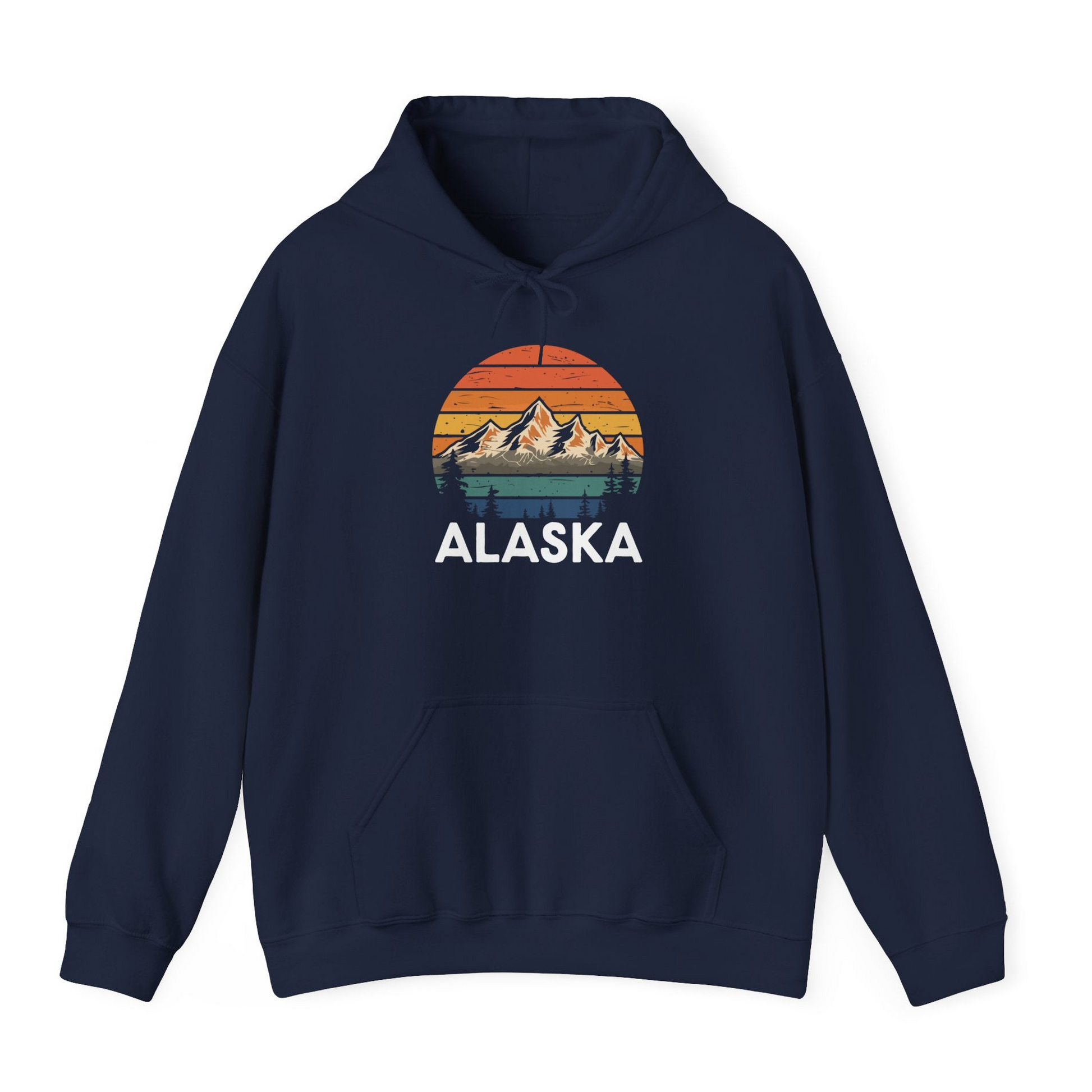 Retro Alaska Mountain Scenery Shirt Hoodie – Navy – Alaska Cruise Shirts