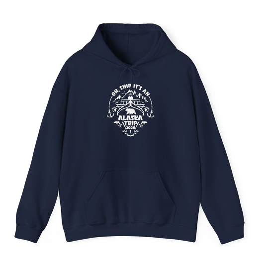 Oh Ship It’s an Alaska Trip 2026 Cruise and Wildlife Shirt — Hoodie Hoodie – Navy – Alaska Cruise Shirts