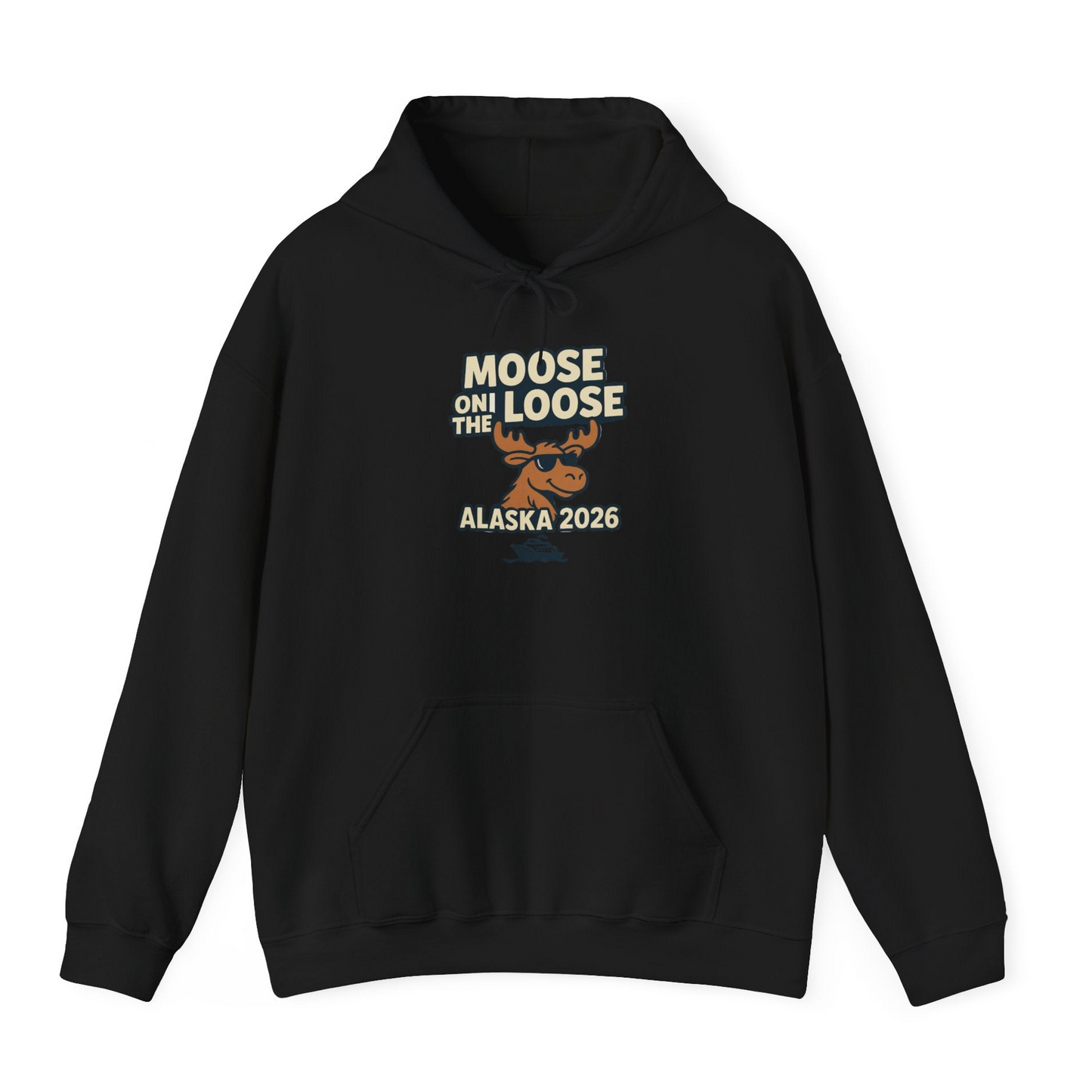 Moose on the Loose Alaska 2026 Cruise Cartoon Funny Shirt — Hoodie Hoodie – Black – Alaska Cruise Shirts