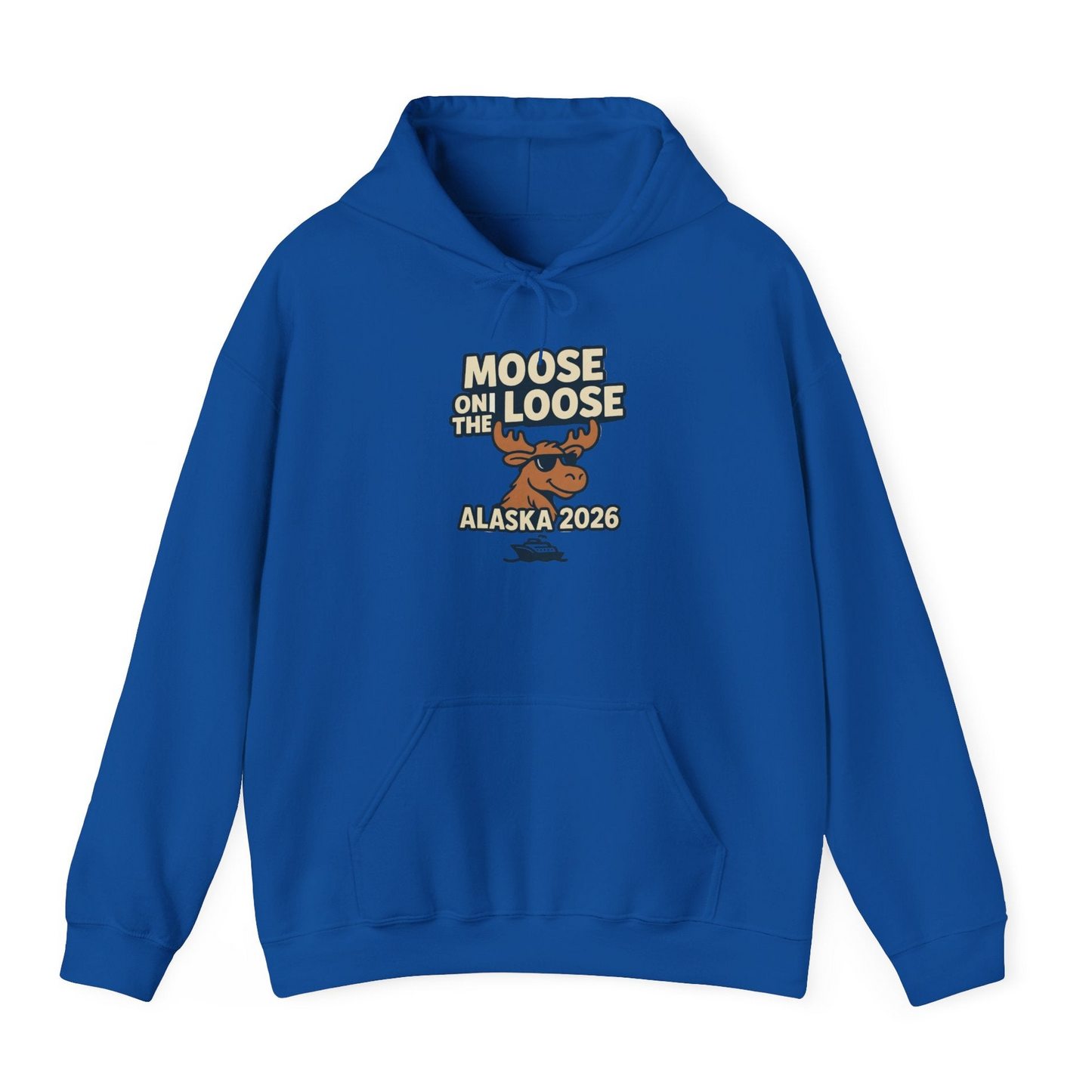 Moose on the Loose Alaska 2026 Cruise Cartoon Funny Shirt — Hoodie Hoodie – Royal – Alaska Cruise Shirts