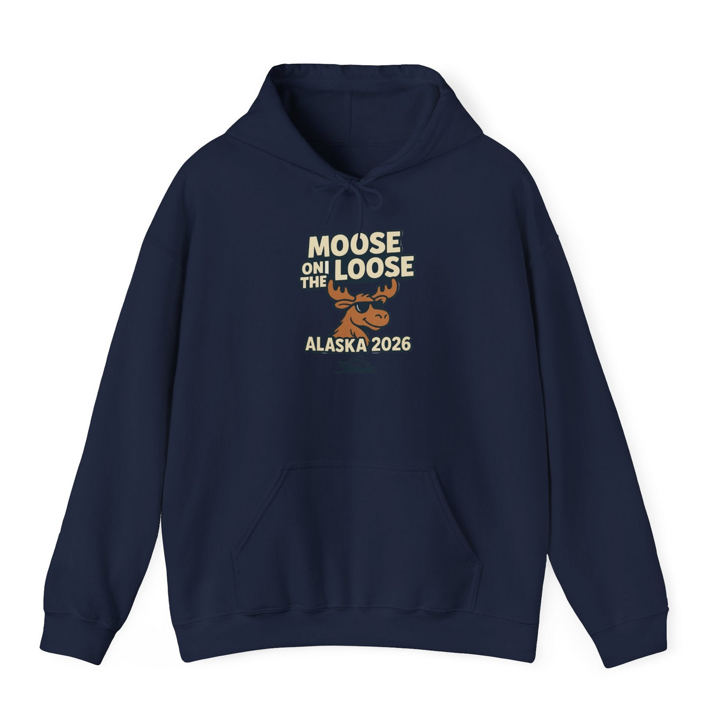 Moose on the Loose Alaska 2026 Cruise Cartoon Funny Shirt — Hoodie Hoodie – Navy – Alaska Cruise Shirts