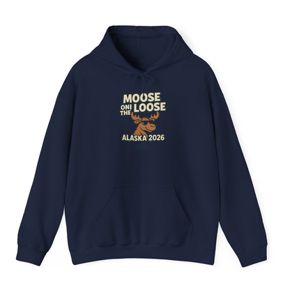 Moose on the Loose Alaska 2026 Cruise Cartoon Funny Shirt — Hoodie Hoodie – Navy – Alaska Cruise Shirts