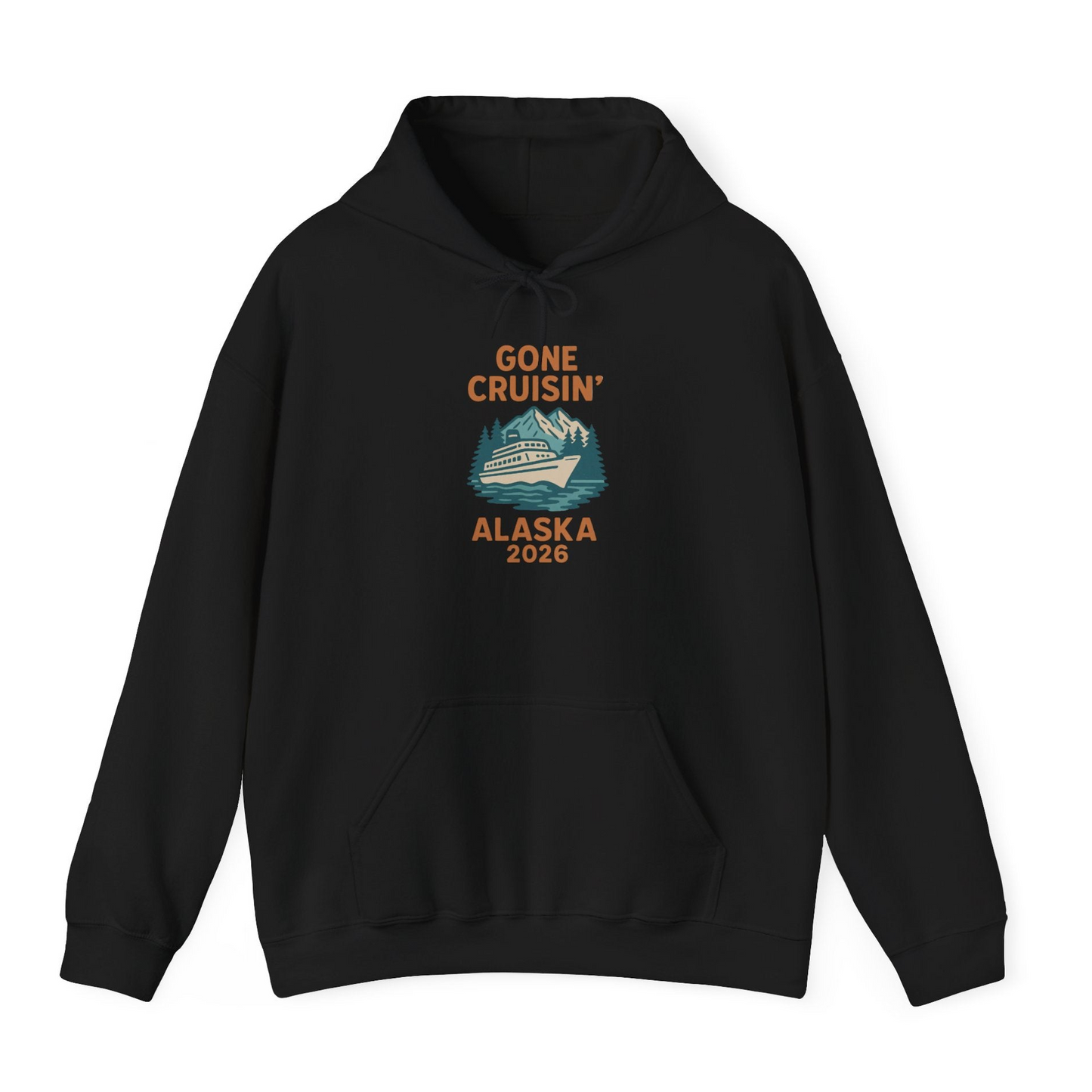 Gone Cruisin Alaska 2026 Retro Cruise Ship Nature Scenery Shirt — Hoodie Hoodie – Black – Alaska Cruise Shirts
