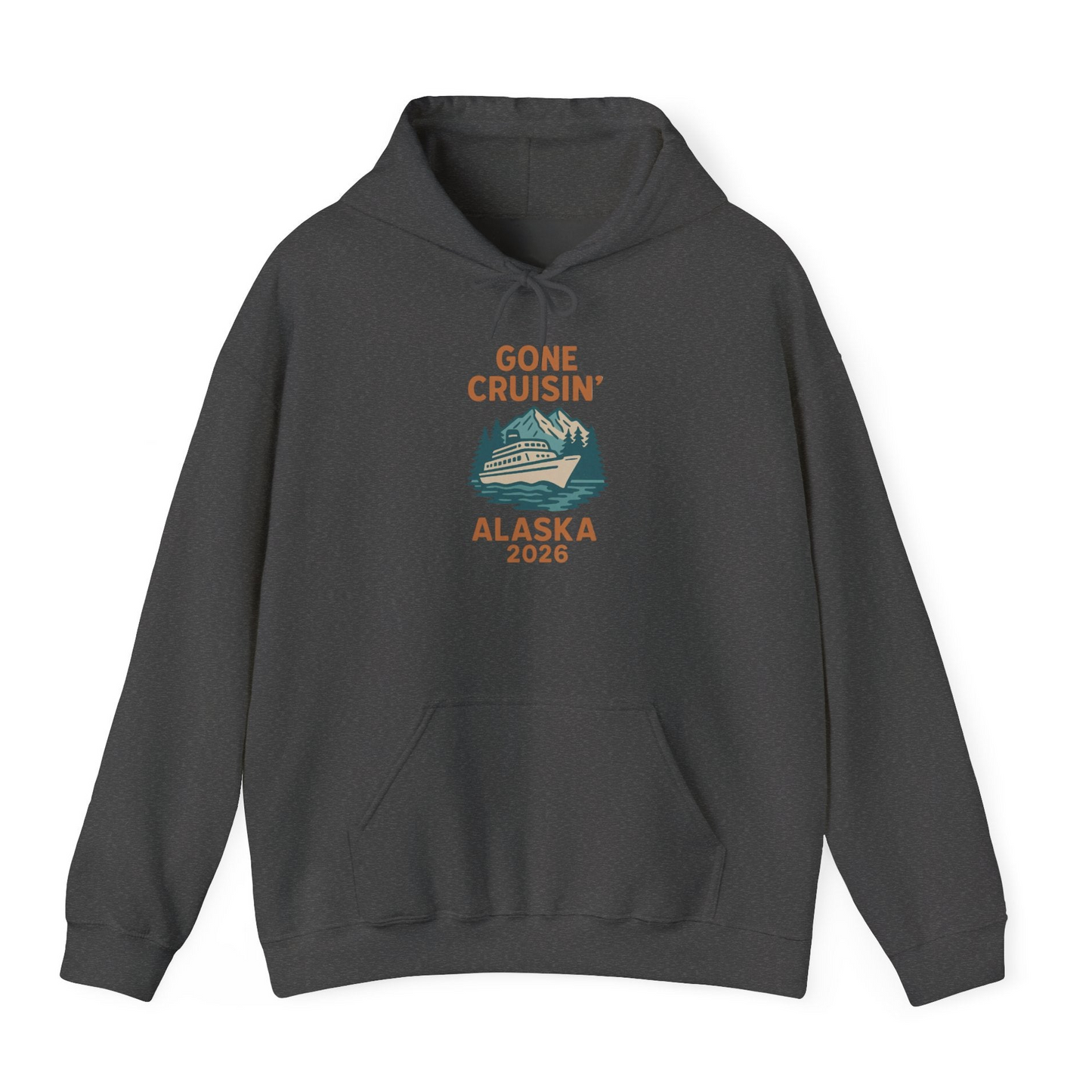 Gone Cruisin Alaska 2026 Retro Cruise Ship Nature Scenery Shirt — Hoodie Hoodie – Dark Heather – Alaska Cruise Shirts