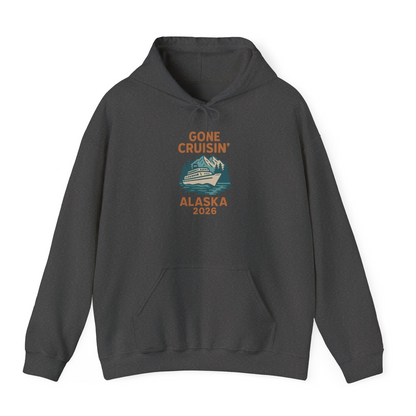Gone Cruisin Alaska 2026 Retro Cruise Ship Nature Scenery Shirt — Hoodie Hoodie – Dark Heather – Alaska Cruise Shirts
