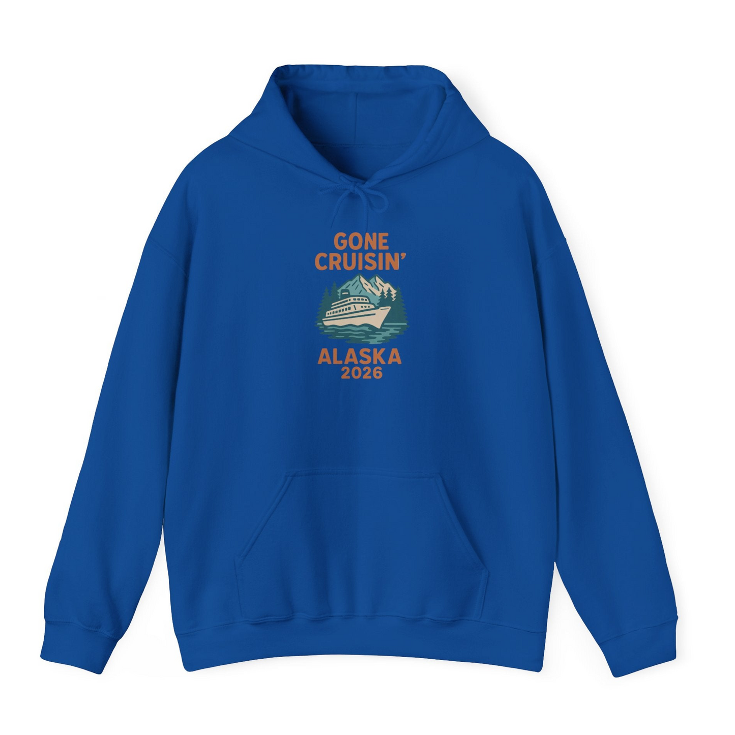 Gone Cruisin Alaska 2026 Retro Cruise Ship Nature Scenery Shirt — Hoodie Hoodie – Royal – Alaska Cruise Shirts