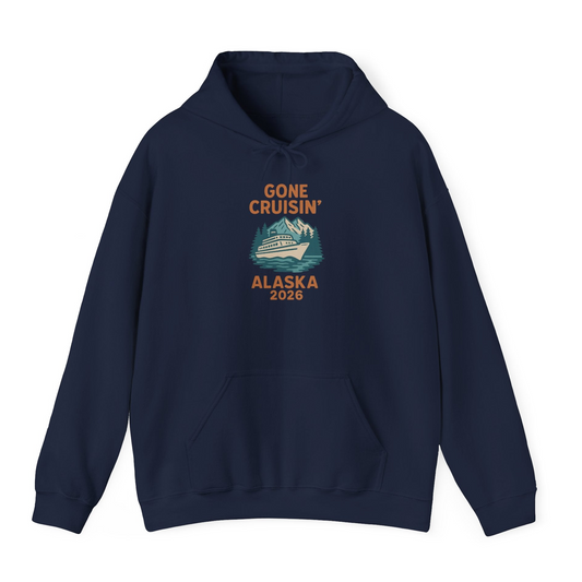 Gone Cruisin Alaska 2026 Retro Cruise Ship Nature Scenery Shirt — Hoodie Hoodie – Navy – Alaska Cruise Shirts