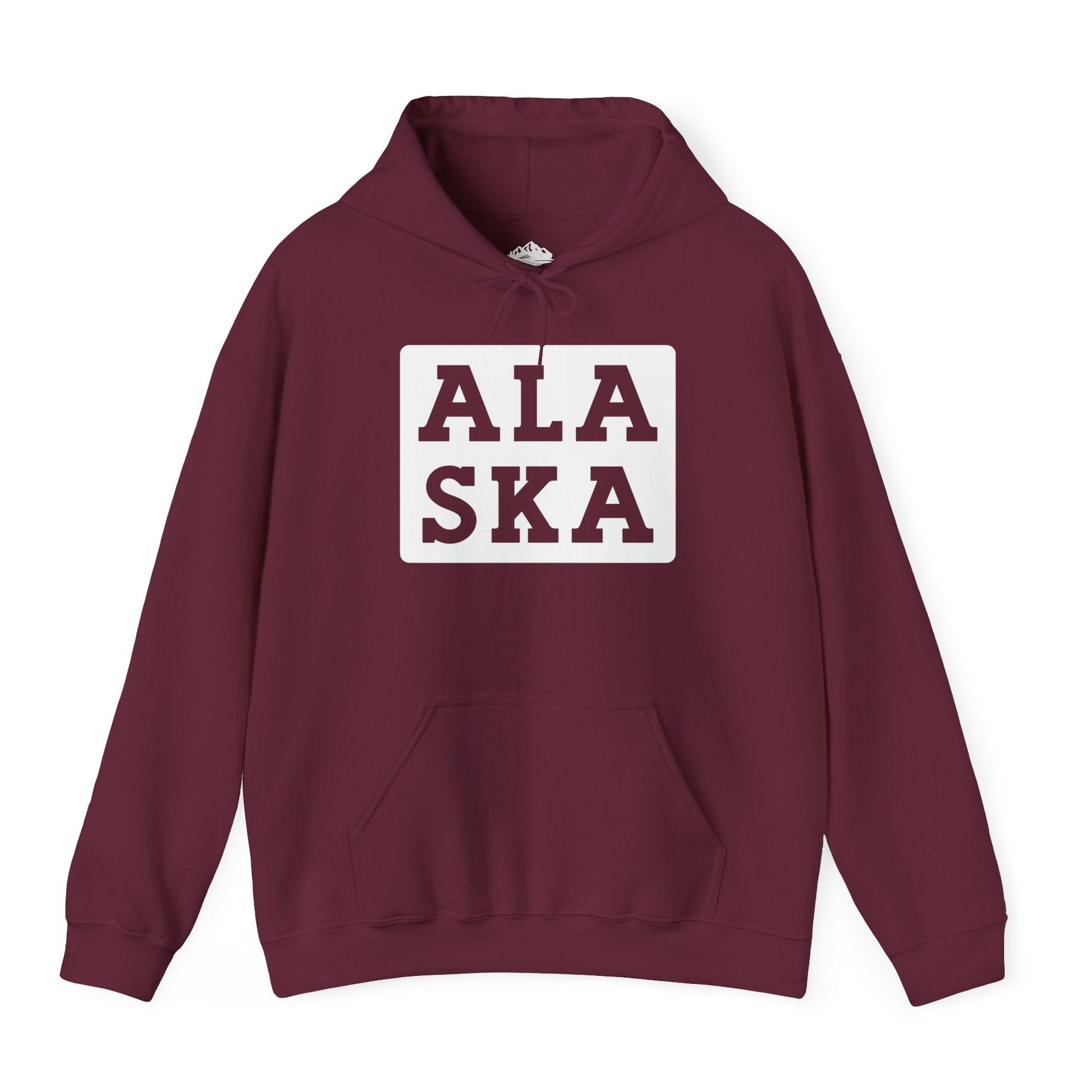 Bold Alaska Block Text Shirt Hoodie – Maroon – Alaska Cruise Shirts