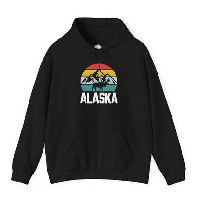 Retro Alaska Moose Silhouette Shirt Hoodie – Black – Alaska Cruise Shirts