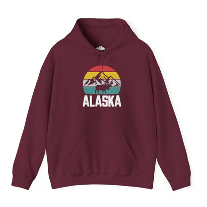 Retro Alaska Moose Silhouette Shirt Hoodie – Maroon – Alaska Cruise Shirts