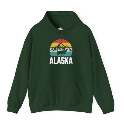 Retro Alaska Moose Silhouette Shirt Hoodie – Forest Green – Alaska Cruise Shirts