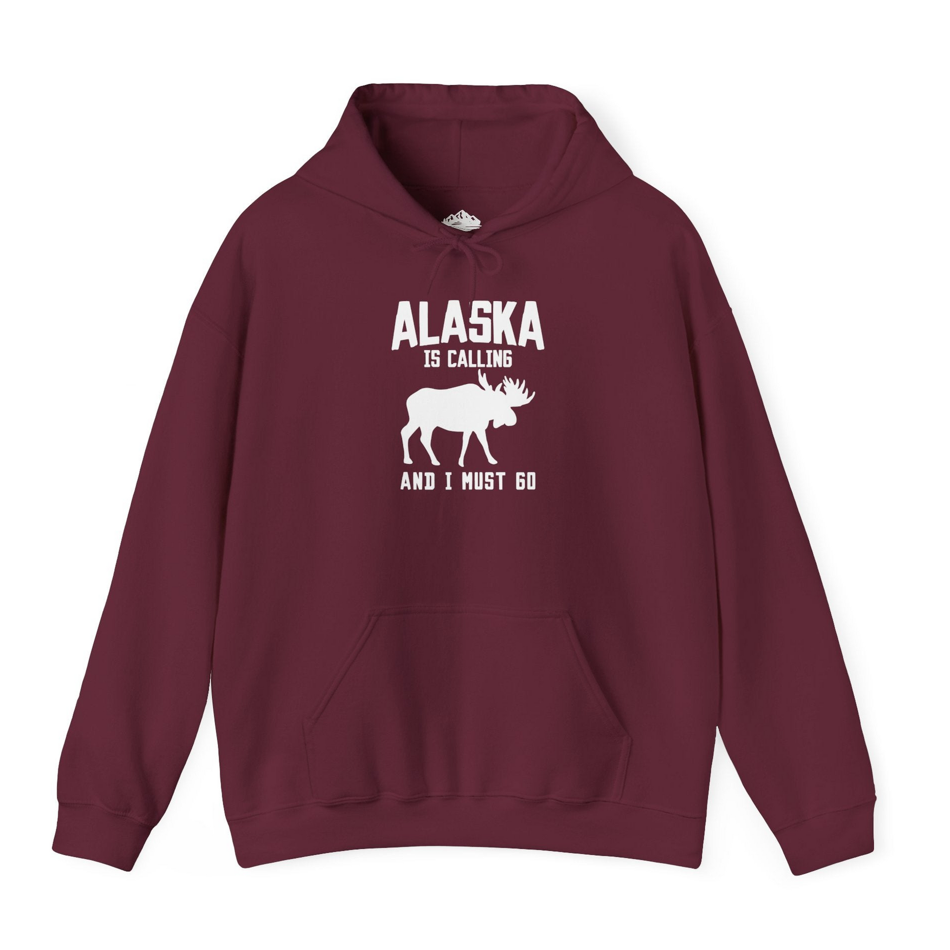 Alaska Is Calling Moose Silhouette Shirt Hoodie – Maroon – Alaska Cruise Shirts