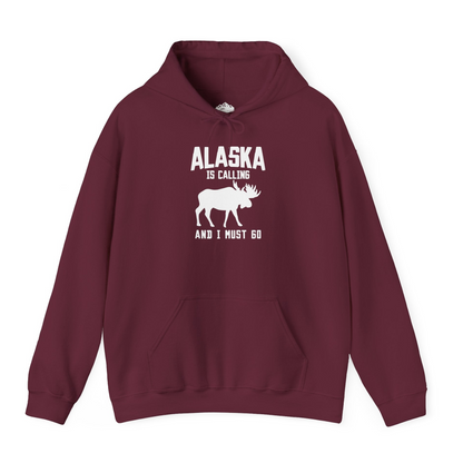 Alaska Is Calling Moose Silhouette Shirt Hoodie – Maroon – Alaska Cruise Shirts