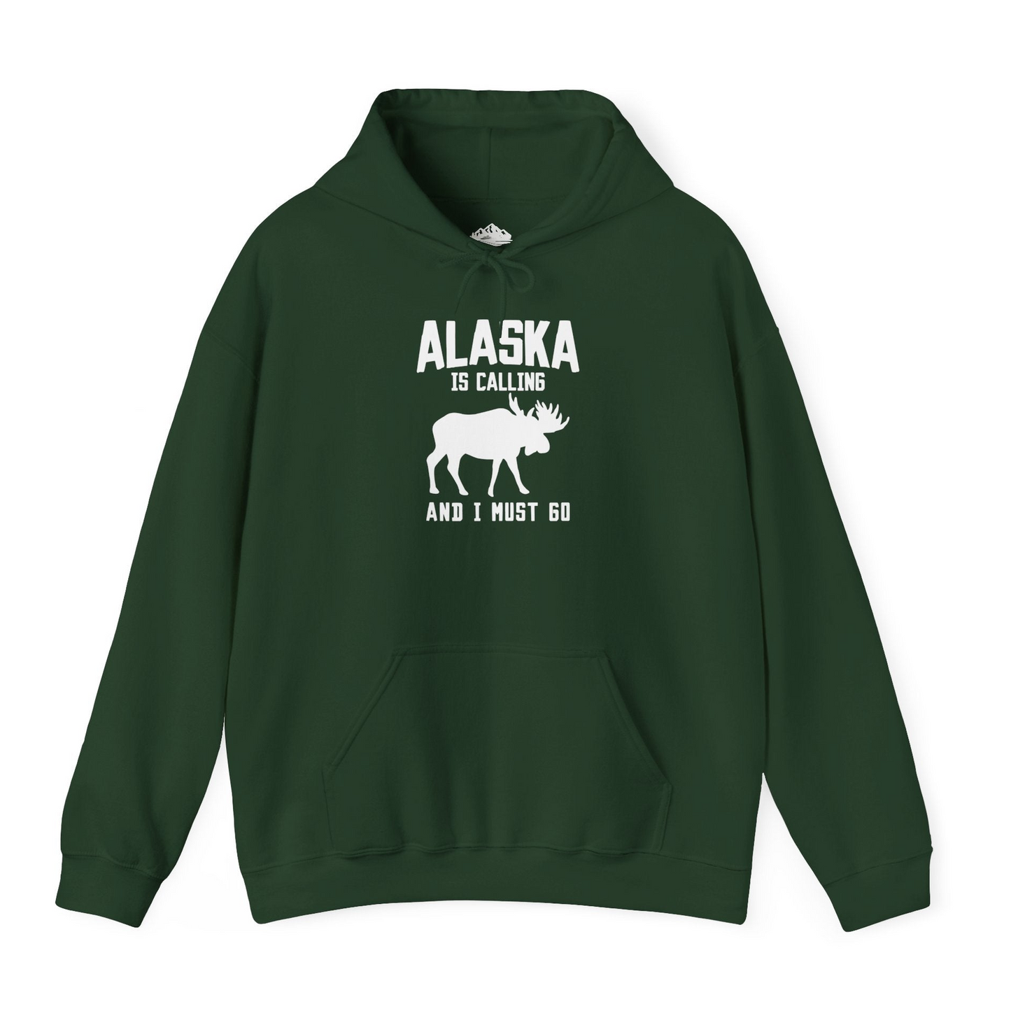 Alaska Is Calling Moose Silhouette Shirt Hoodie – Forest Green – Alaska Cruise Shirts
