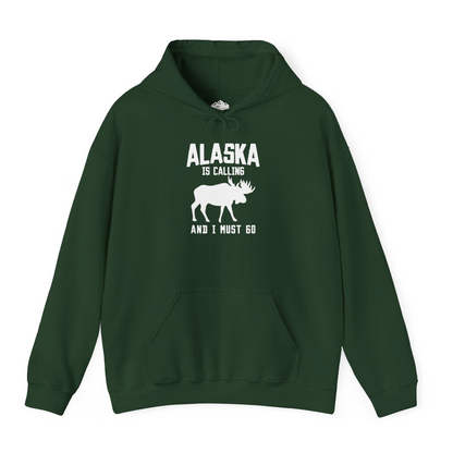 Alaska Is Calling Moose Silhouette Shirt Hoodie – Forest Green – Alaska Cruise Shirts