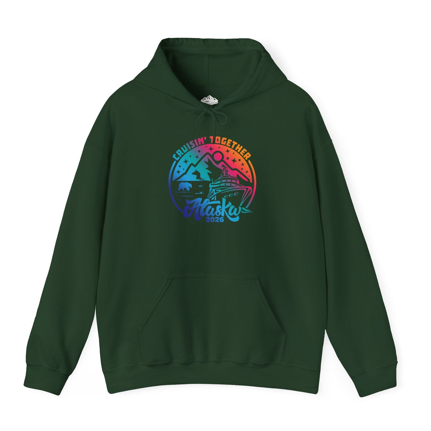Alaska Cruise Adventure Mountains Wildlife Retro Family Group Shirt 2026 — Hoodie Hoodie – Forest Green – Alaska Cruise Shirts