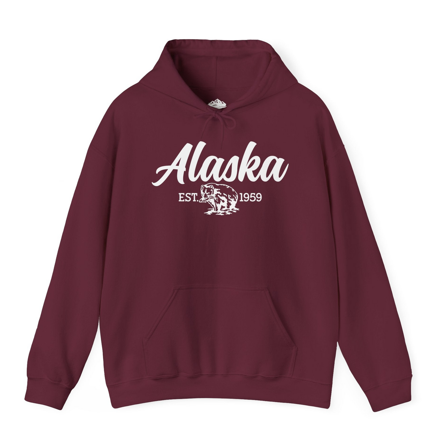 Alaska Bear Est 1959 Vintage Wildlife Graphic Monochrome Shirt — Hoodie Hoodie – Maroon – Alaska Cruise Shirts