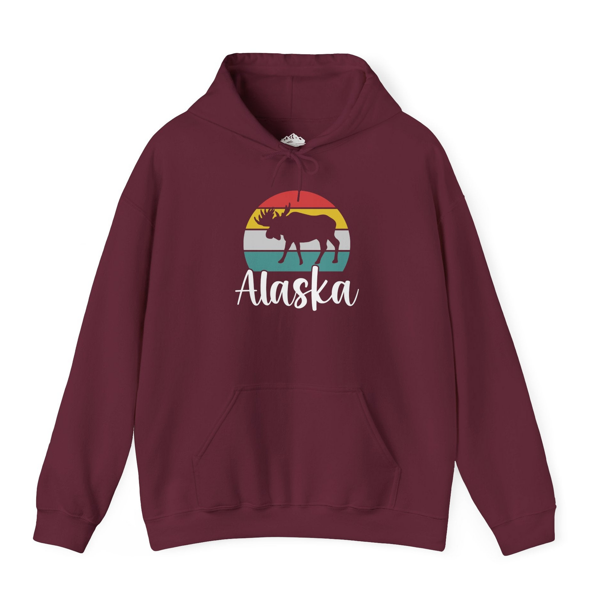 Retro Alaska Moose Silhouette Shirt Hoodie – Maroon – Alaska Cruise Shirts