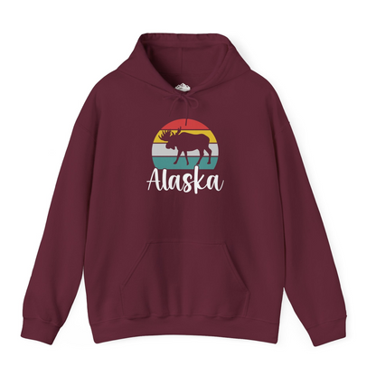 Retro Alaska Moose Silhouette Shirt Hoodie – Maroon – Alaska Cruise Shirts