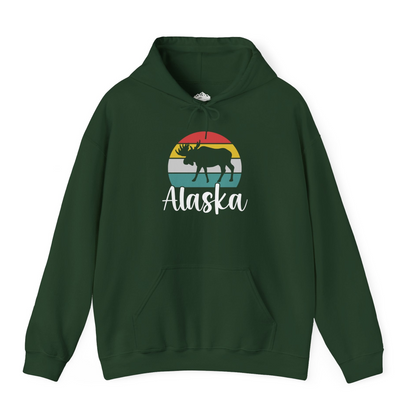Retro Alaska Moose Silhouette Shirt Hoodie – Forest Green – Alaska Cruise Shirts