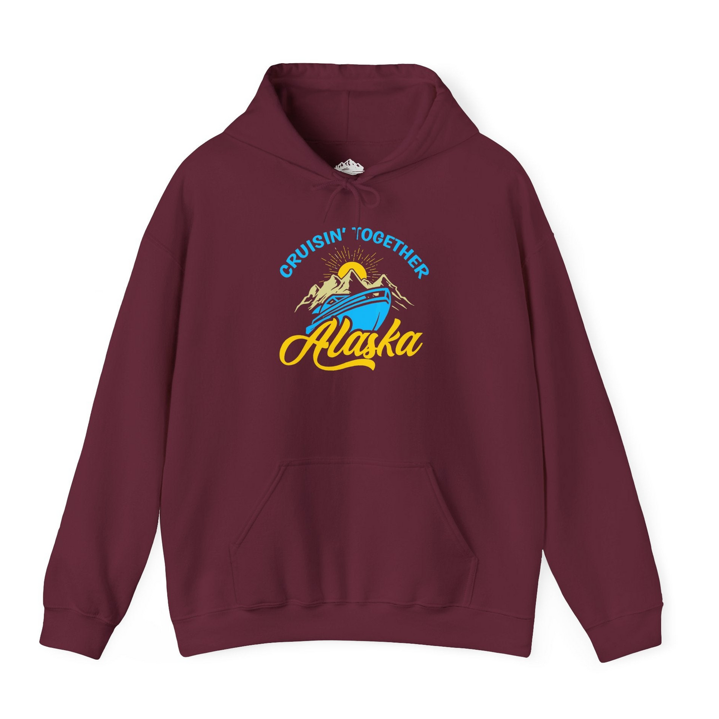Alaska Cruise Adventure Mountains Sunrise Retro Shirt for Travelers — Hoodie Hoodie – Maroon – Alaska Cruise Shirts