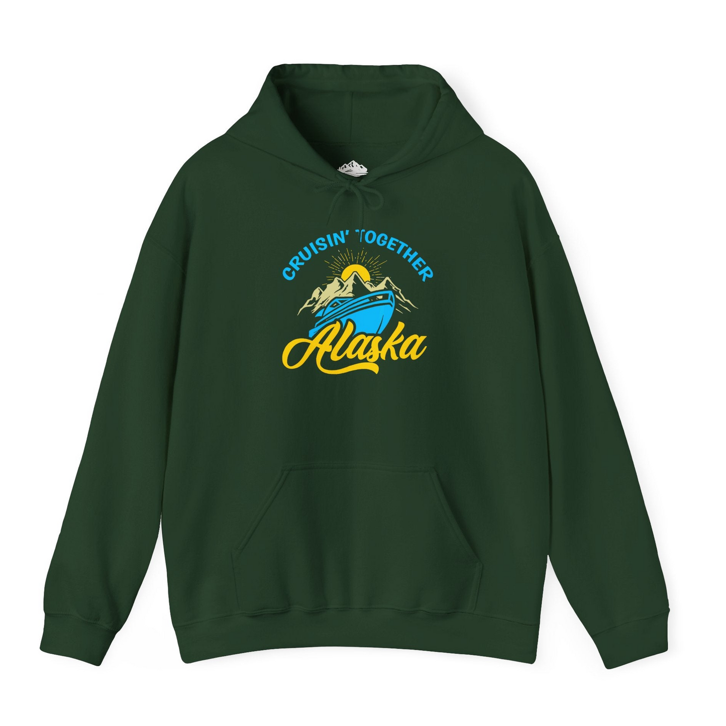 Alaska Cruise Adventure Mountains Sunrise Retro Shirt for Travelers — Hoodie Hoodie – Forest Green – Alaska Cruise Shirts