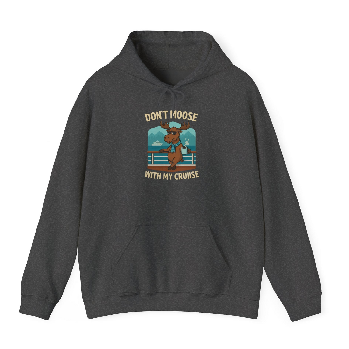 Funny Moose on Alaska Cruise Ship Shirt Hoodie – Dark Heather – Alaska Cruise Shirts