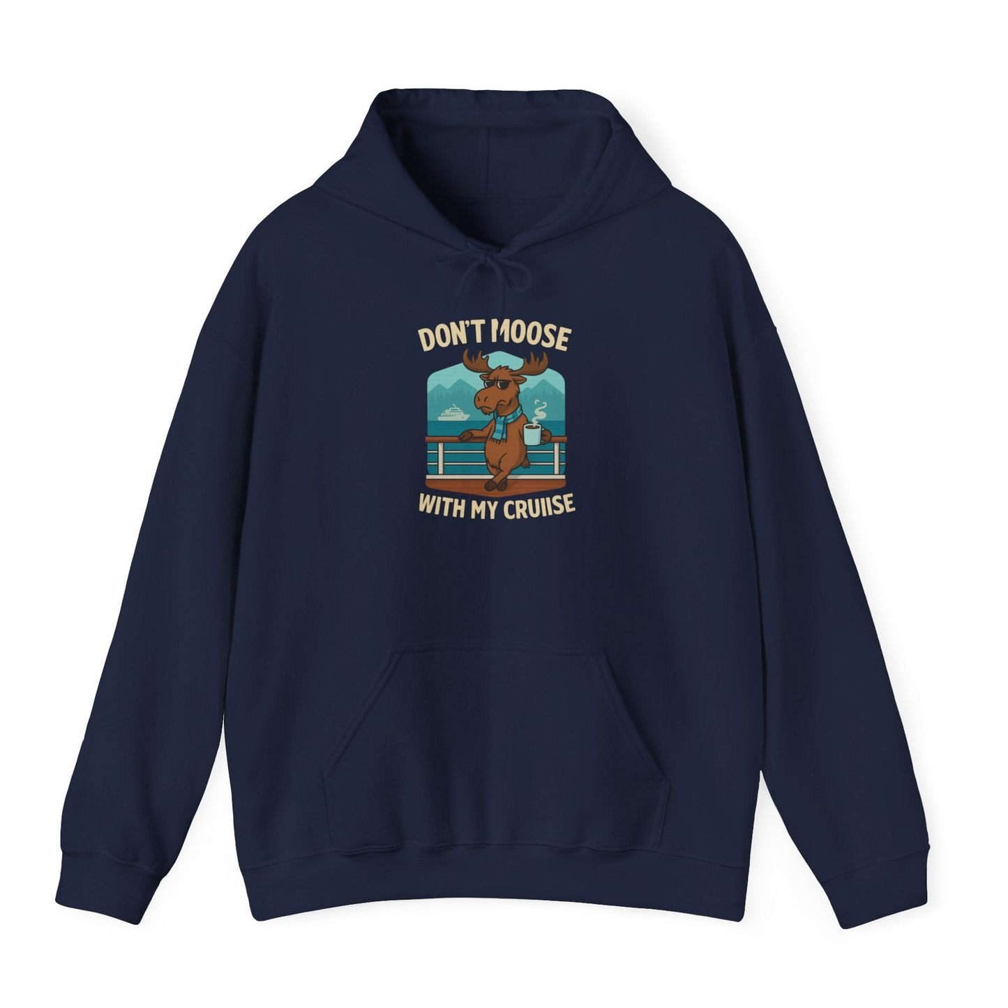 Funny Moose on Alaska Cruise Ship Shirt Hoodie – Navy – Alaska Cruise Shirts