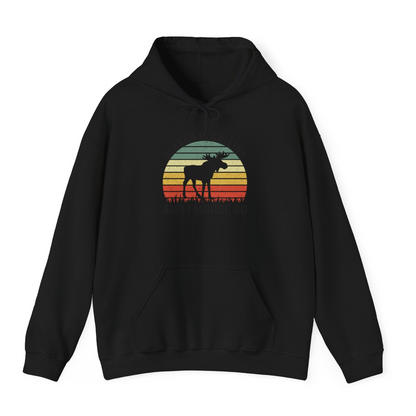 Alaska Is Calling And I Moose Go Retro Sunset Moose Graphic Shirt — Hoodie Hoodie – Black – Alaska Cruise Shirts
