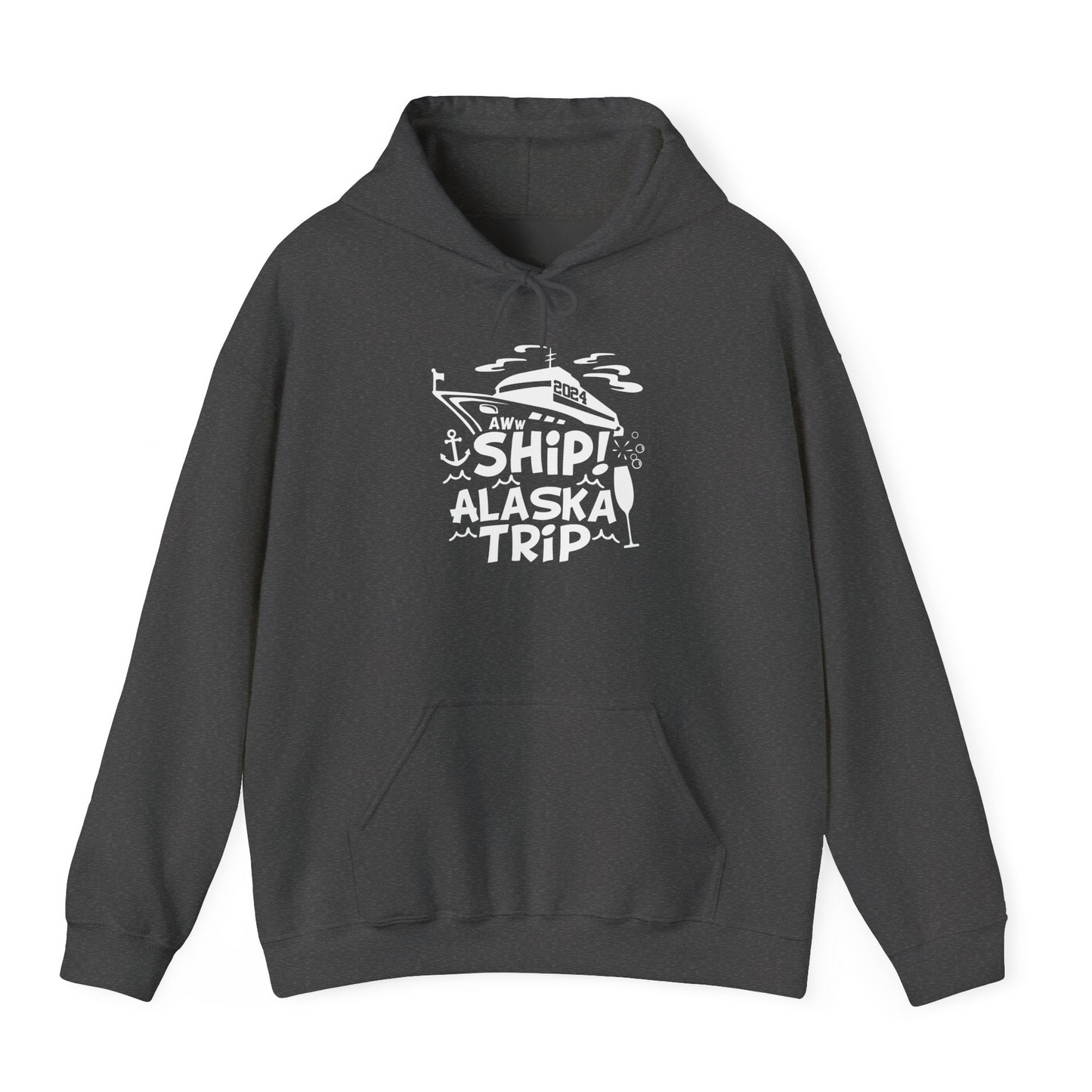 Aww Ship Alaska Cruise Shirt Hoodie – Dark Heather – Alaska Cruise Shirts