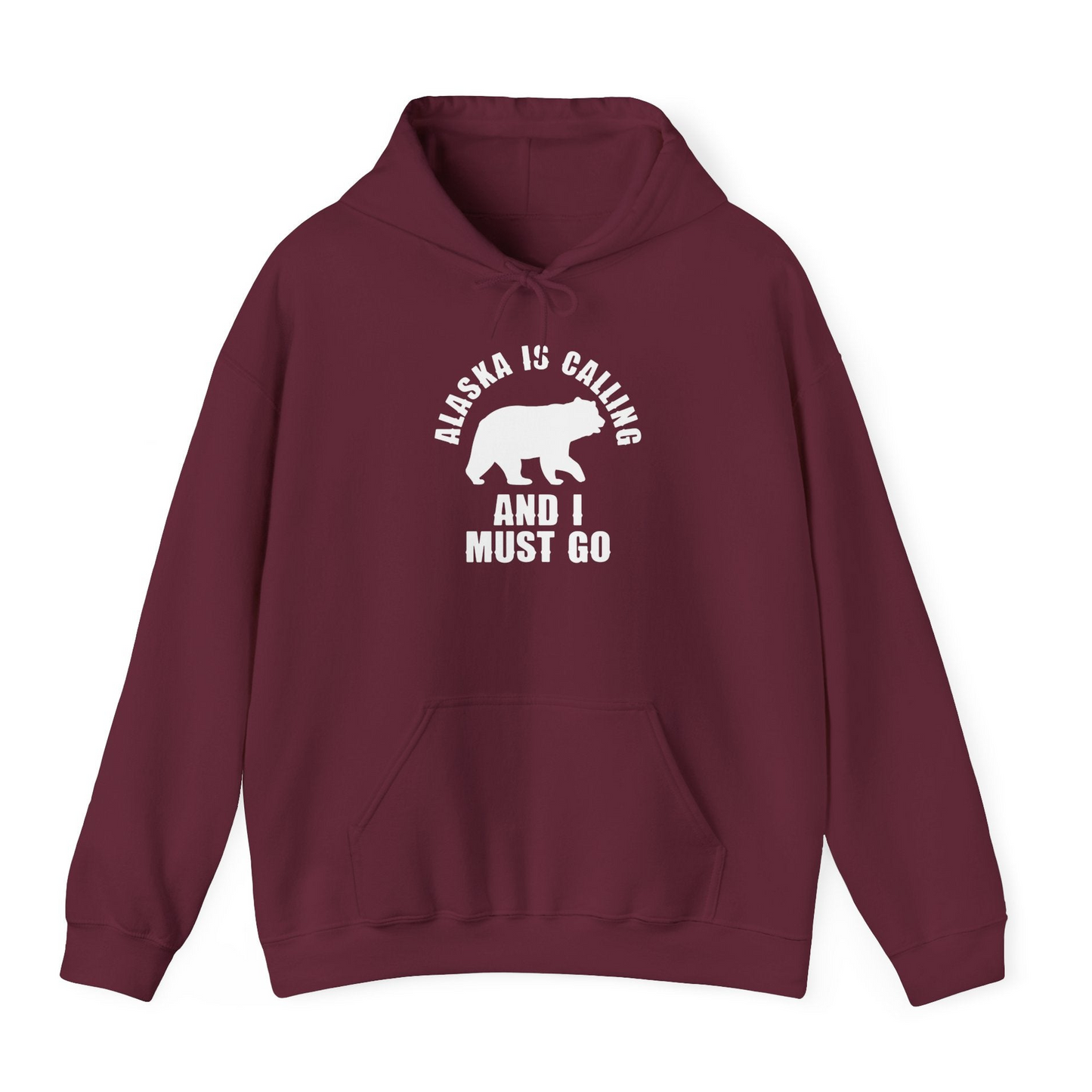 Alaska Is Calling Bear Silhouette Adventure Shirt Hoodie – Maroon – Alaska Cruise Shirts
