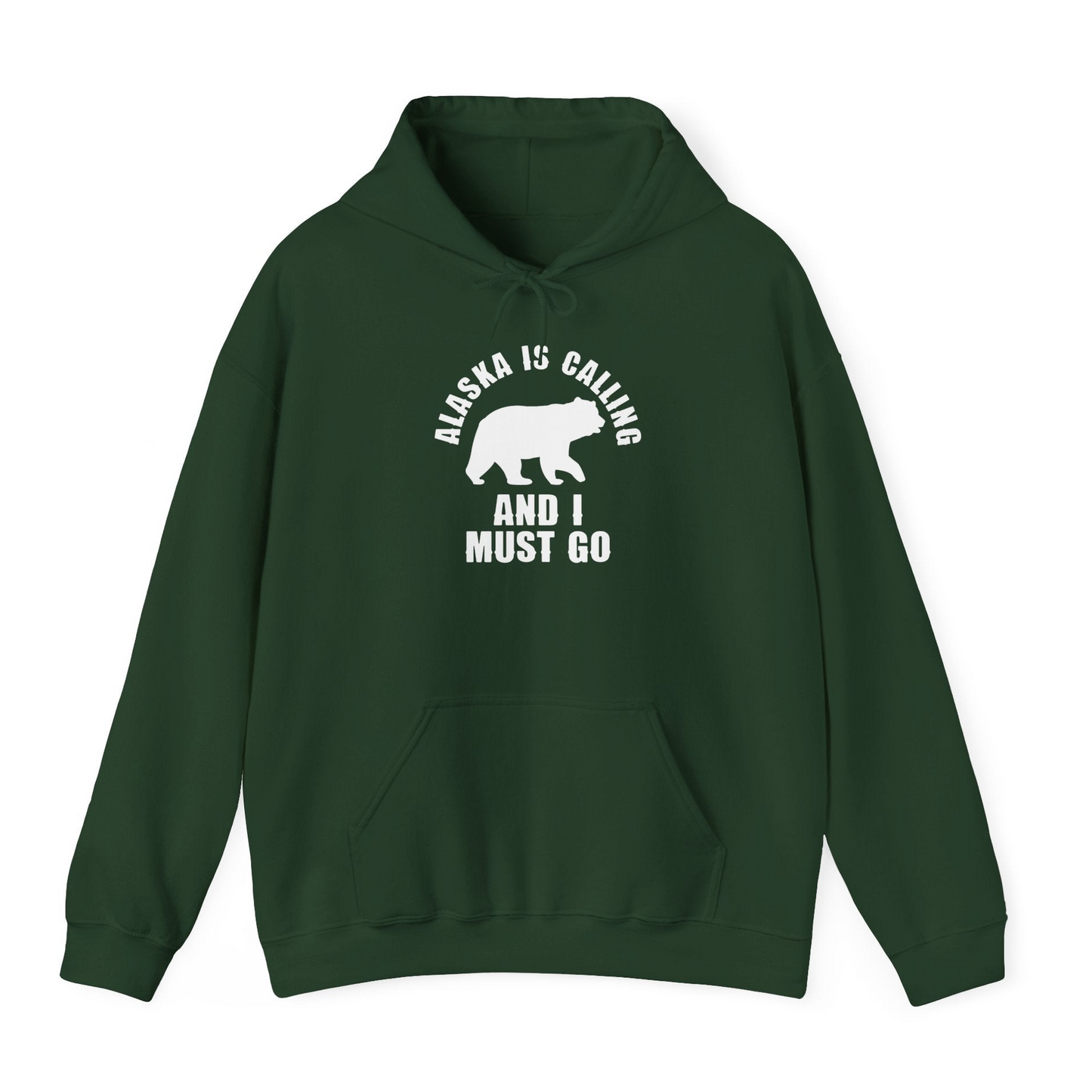 Alaska Is Calling Bear Silhouette Adventure Shirt Hoodie – Forest Green – Alaska Cruise Shirts