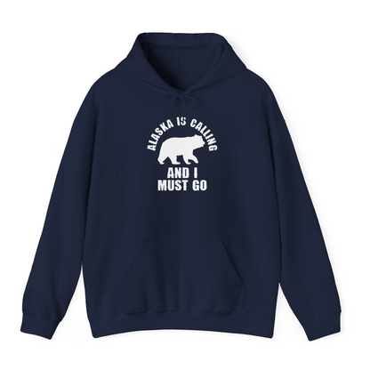 Alaska Is Calling Bear Silhouette Adventure Shirt Hoodie – Navy – Alaska Cruise Shirts