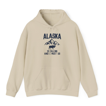 Alaska Is Calling Moose Mountains Adventure Silhouette Nature Shirt — Hoodie Hoodie – Sand – Alaska Cruise Shirts
