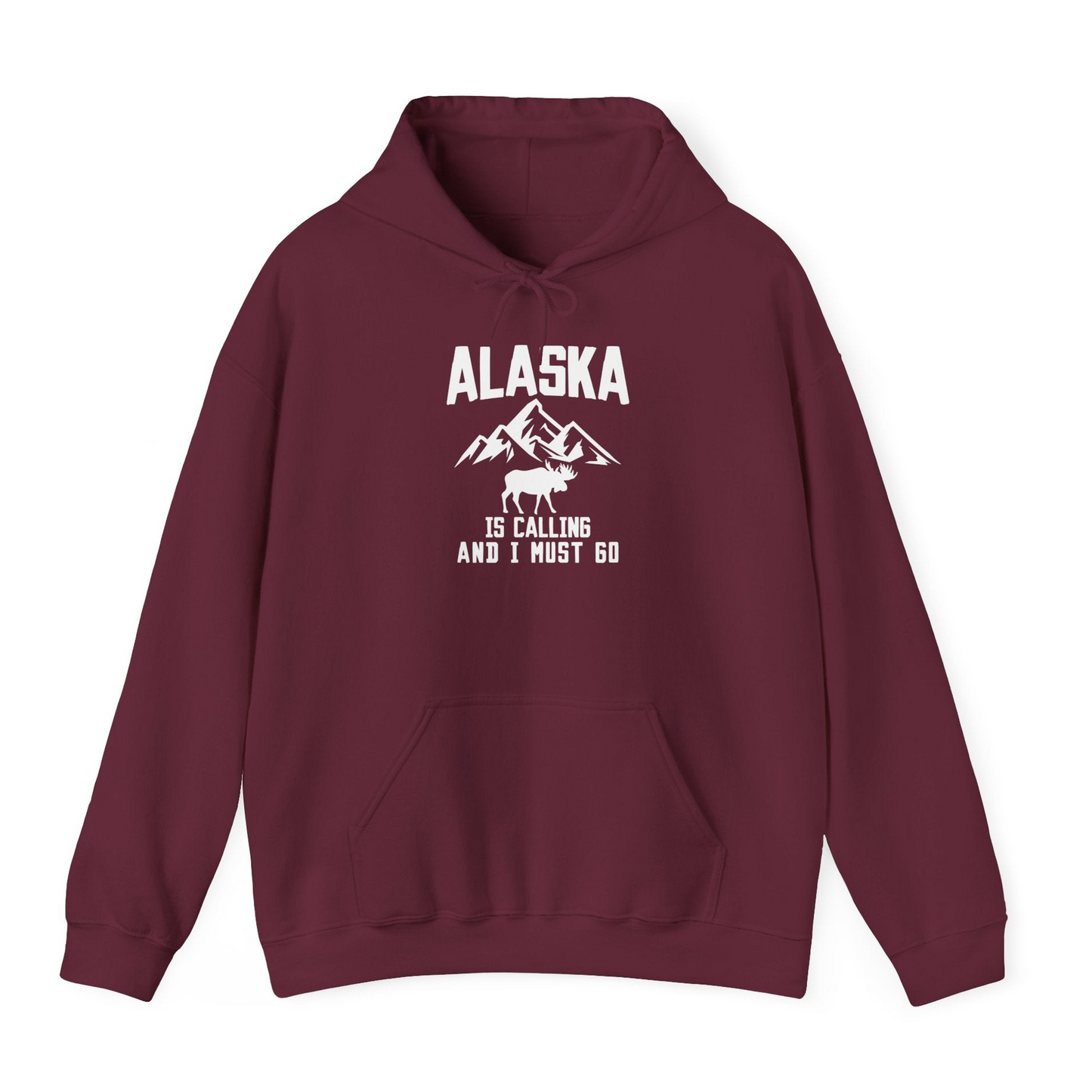 Alaska Is Calling Moose Mountains Adventure Silhouette Nature Shirt — Hoodie Hoodie – Maroon – Alaska Cruise Shirts