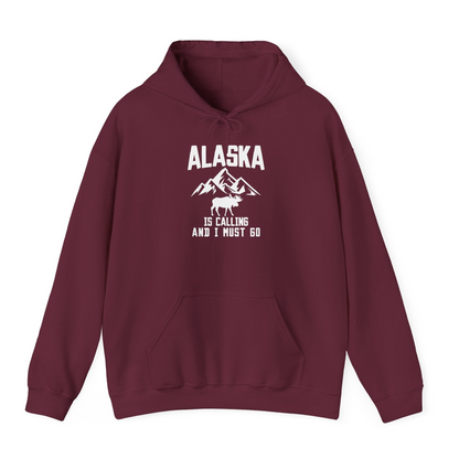 Alaska Is Calling Moose Mountains Adventure Silhouette Nature Shirt — Hoodie Hoodie – Maroon – Alaska Cruise Shirts